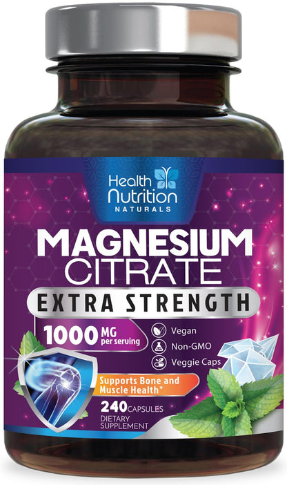 Magnesium Citrate 1000mg Per Serving - Max Absorption Magnesium Powder Capsules for Muscle, Nerve, Bone and Heart Health Support, High Absorption Citrate Complex - PrimeBioHealth - canada supplements