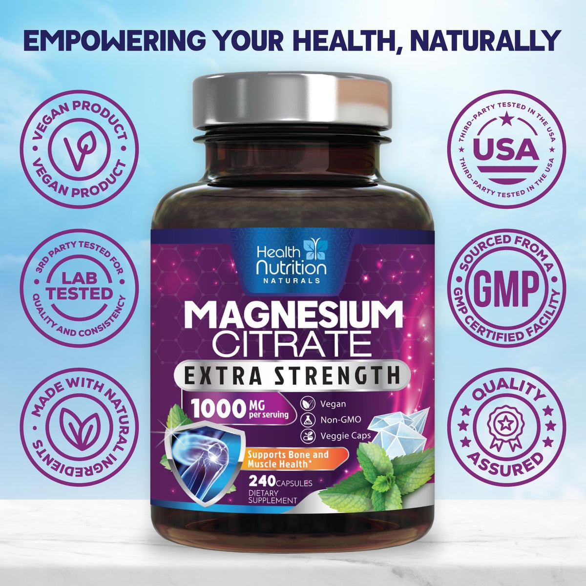 Magnesium Citrate 1000mg Per Serving - Max Absorption Magnesium Powder Capsules for Muscle, Nerve, Bone and Heart Health Support, High Absorption Citrate Complex - PrimeBioHealth - canada supplements