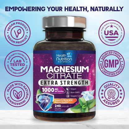 Magnesium Citrate 1000mg Per Serving - Max Absorption Magnesium Powder Capsules for Muscle, Nerve, Bone and Heart Health Support, High Absorption Citrate Complex - PrimeBioHealth - canada supplements