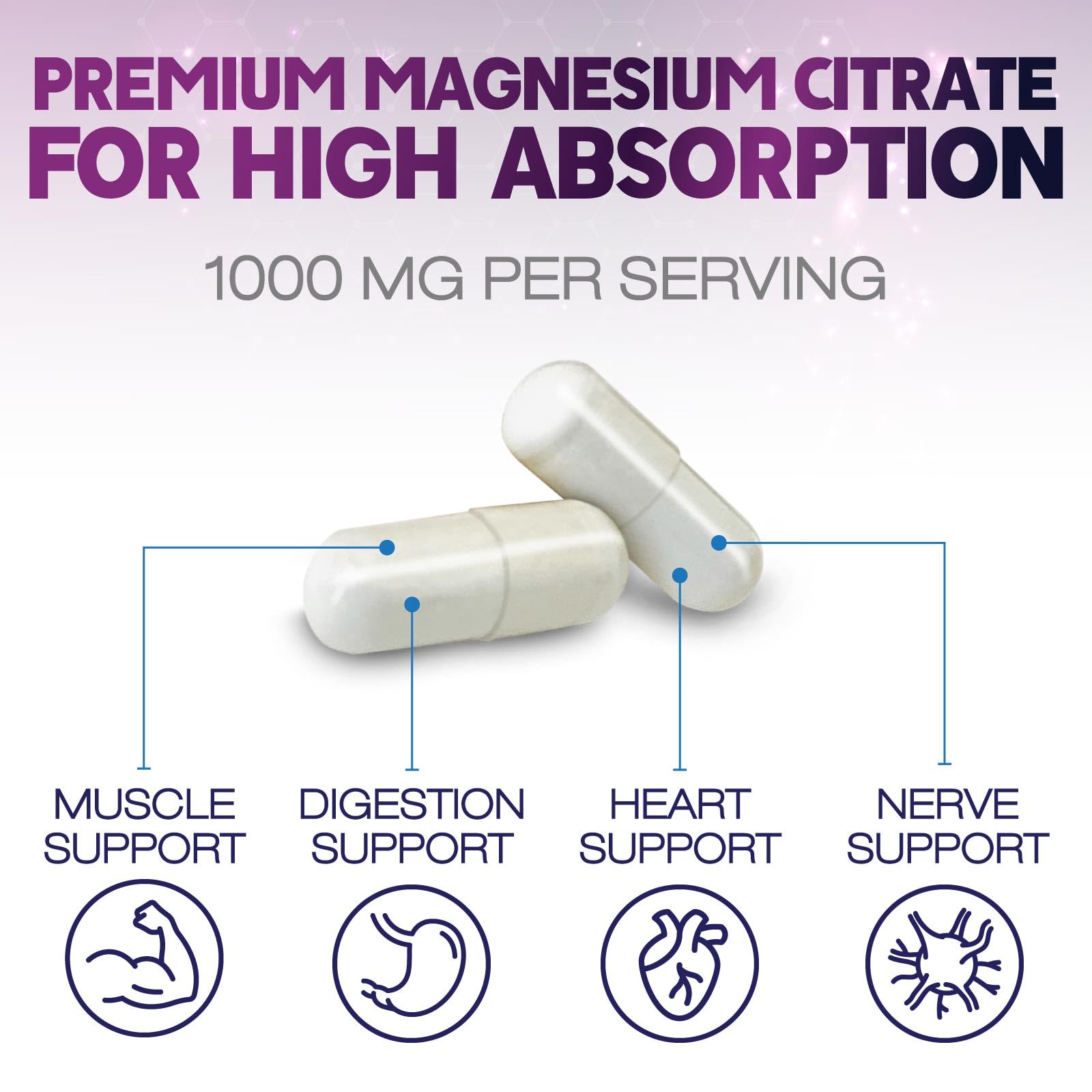 Magnesium Citrate 1000mg Per Serving - Max Absorption Magnesium Powder Capsules for Muscle, Nerve, Bone and Heart Health Support, High Absorption Citrate Complex - PrimeBioHealth - canada supplements