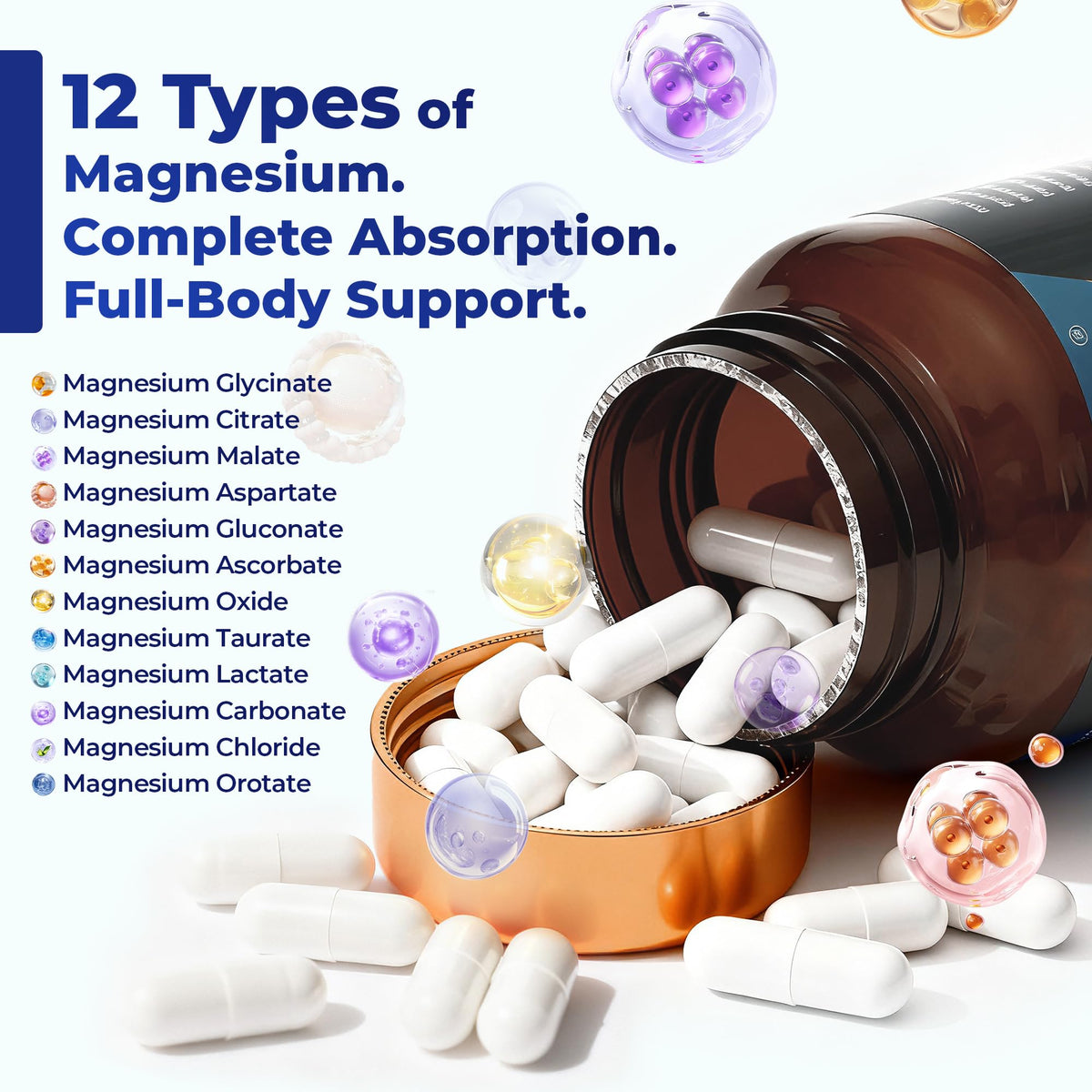 Magnesium Complex 700mg | 12-in-1 High Absorption Supplement | Glycinate, Citrate, Malate, Taurate & More | Sleep Support, Muscle Cramp Relief, Stress, Heart, Bone - PrimeBioHealth - canada supplements