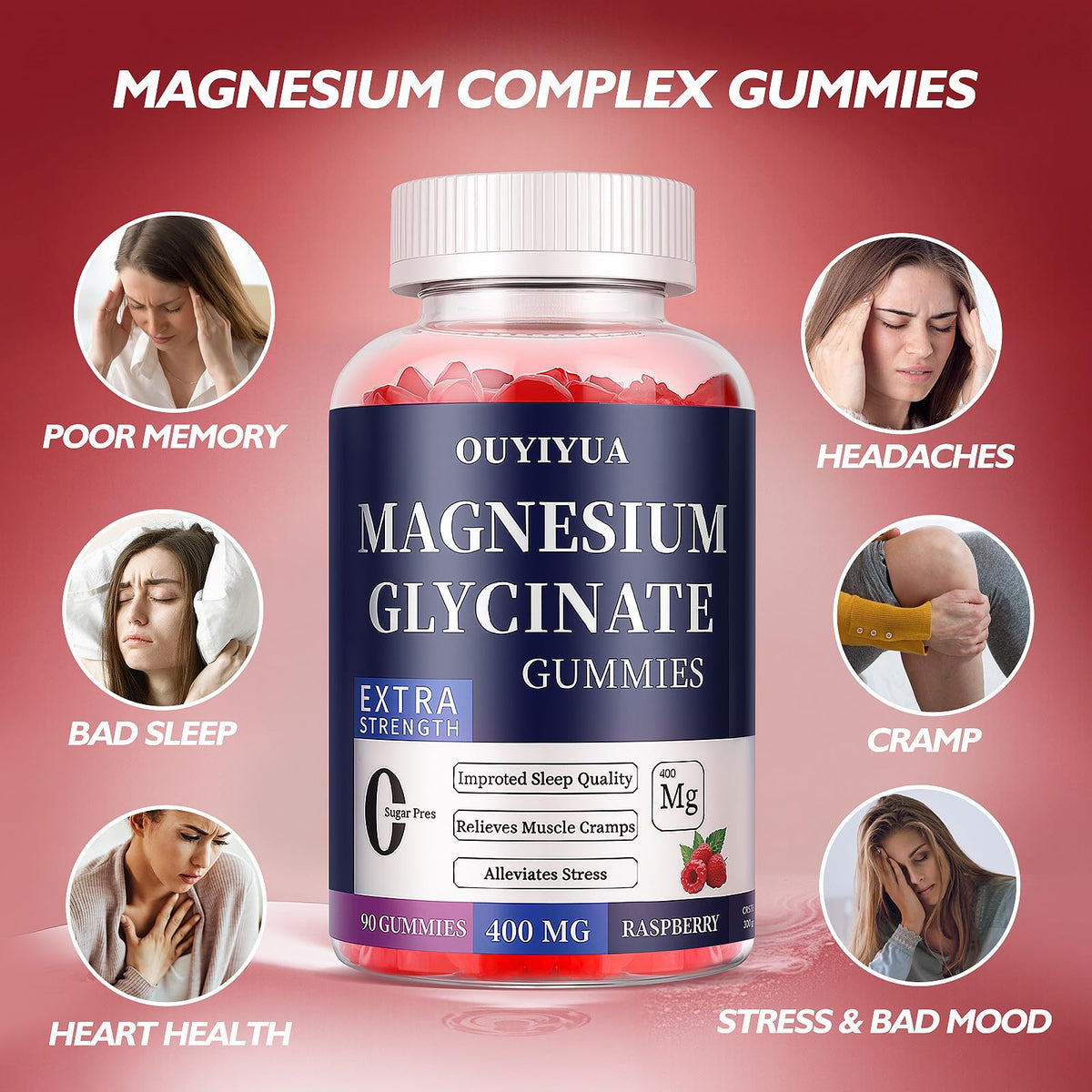 Magnesium Glycinate 400mg Gummies, Sugar Free Magnesium Gummies with Vitamins D, B6 for Sleep Support, - PrimeBioHealth - canada supplements
