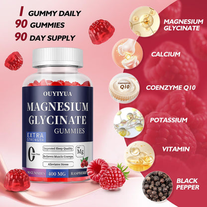 Magnesium Glycinate 400mg Gummies, Sugar Free Magnesium Gummies with Vitamins D, B6 for Sleep Support, - PrimeBioHealth - canada supplements