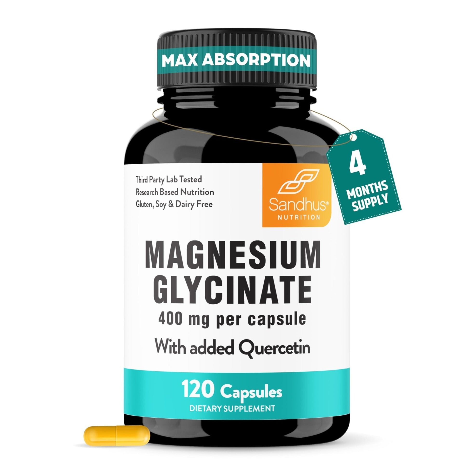 Magnesium Glycinate 400mg High Absorption Capsules with Quercetin | Quality Sleep, Relaxation & Muscle Health Supplement for Women and Men | Chelated Magnesium 120 Count - PrimeBioHealth - canada supplements