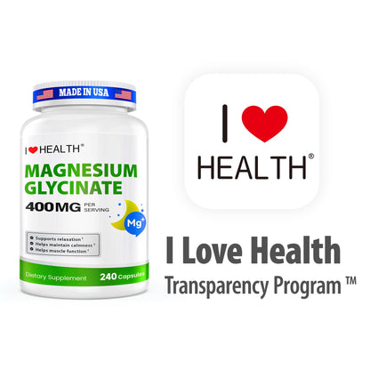Magnesium Glycinate 400mg per Capsule – 240 Capsules – High Absorption Magnesium Supplement for Relaxation, Calmness & Muscle Support – Gentle on Stomach - PrimeBioHealth - canada supplements