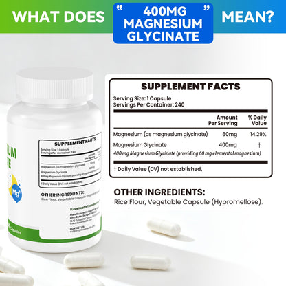 Magnesium Glycinate 400mg per Capsule – 240 Capsules – High Absorption Magnesium Supplement for Relaxation, Calmness & Muscle Support – Gentle on Stomach - PrimeBioHealth - canada supplements