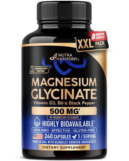 Magnesium Glycinate 500 mg - Chelated Supplement - High Absorption Form of Magnesium - Support for Sleep, Muscle & Heart Health - PrimeBioHealth - canada supplements