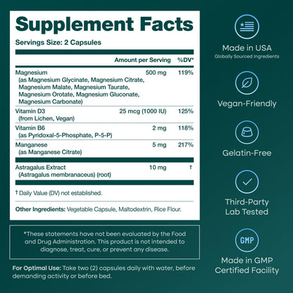 Magnesium Glycinate Complex (7-in-1) 500mg with D3 & B6 P5P - Multi-Form Blend with Glycinate, Citrate, Malate, Taurate, Gluconate, Carbonate, & Orotate - PrimeBioHealth - canada supplements
