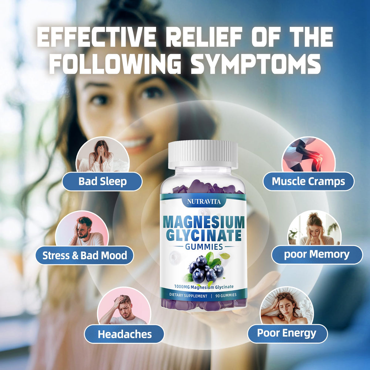 Magnesium Glycinate Gummies 1000mg with Magnesium L-Threonate,Chelated Magnesium Potassium Complex Supplement with VitD, B6, CoQ10, Calcium,Supports for Memory - PrimeBioHealth - canada supplements