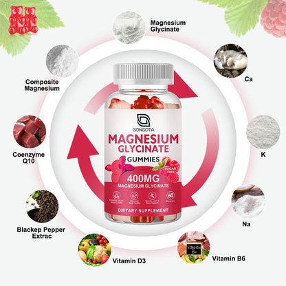 Magnesium Glycinate Gummies 400 mg with 100 mg Composite magnesium - Chelated Magnesium Potassium Supplement with Vitamin D, B6 Supports Calm, Sleep, Memory & Muscle - PrimeBioHealth - canada supplements
