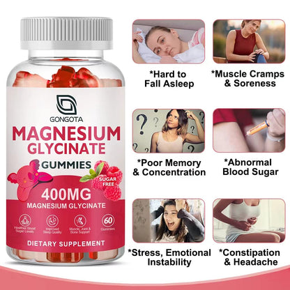 Magnesium Glycinate Gummies 400 mg with 100 mg Composite magnesium - Chelated Magnesium Potassium Supplement with Vitamin D, B6 Supports Calm, Sleep, Memory & Muscle - PrimeBioHealth - canada supplements