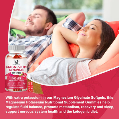 Magnesium Glycinate Gummies 400 mg with 100 mg Composite magnesium - Chelated Magnesium Potassium Supplement with Vitamin D, B6 Supports Calm, Sleep, Memory & Muscle - PrimeBioHealth - canada supplements