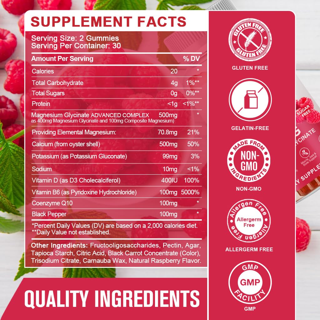 Magnesium Glycinate Gummies 400 mg with 100 mg Composite magnesium - Chelated Magnesium Potassium Supplement with Vitamin D, B6 Supports Calm, Sleep, Memory & Muscle - PrimeBioHealth - canada supplements