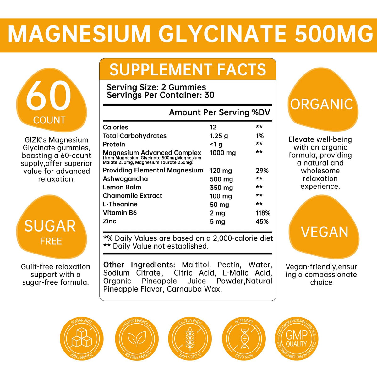 Magnesium Glycinate Gummies 500mg – Sugar Free Magnesium Gummies for Sleep, Stress, Muscle & Nerve Support – for Adults & Kids 4+, Vegan, - PrimeBioHealth - canada supplements