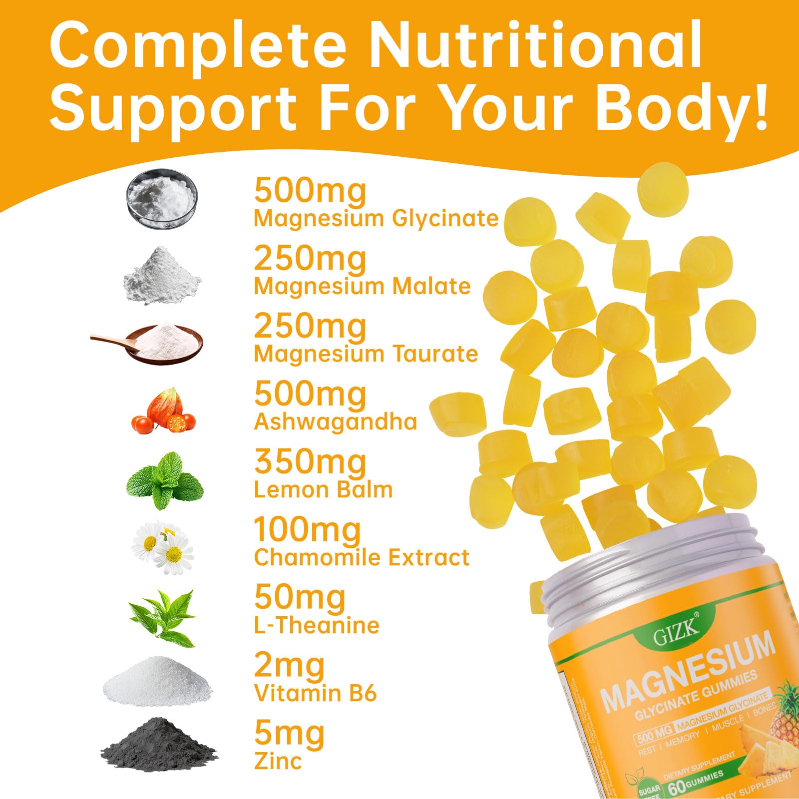 Magnesium Glycinate Gummies 500mg – Sugar Free Magnesium Gummies for Sleep, Stress, Muscle & Nerve Support – for Adults & Kids 4+, Vegan, - PrimeBioHealth - canada supplements
