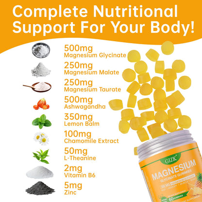 Magnesium Glycinate Gummies 500mg – Sugar Free Magnesium Gummies for Sleep, Stress, Muscle & Nerve Support – for Adults & Kids 4+, Vegan, - PrimeBioHealth - canada supplements
