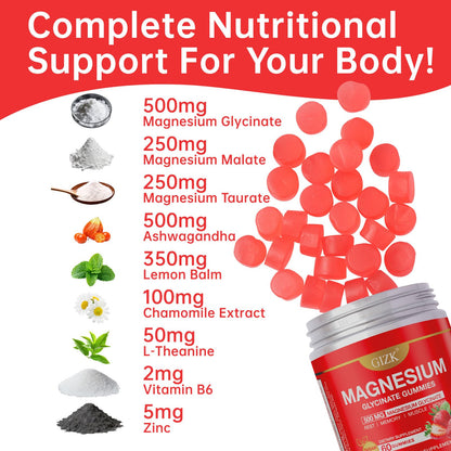 Magnesium Glycinate Gummies 500mg – Sugar Free Magnesium Gummies with L-Theanine - Sleep, Calm, Stress Relief for Adults & Kids 4+ - PrimeBioHealth - canada supplements