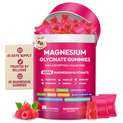 Magnesium Glycinate Gummies 600mg, High Absorption Magnesium Complex, Sugar Free Chewables Gummies with VitaminD & B6 - PrimeBioHealth - canada supplements