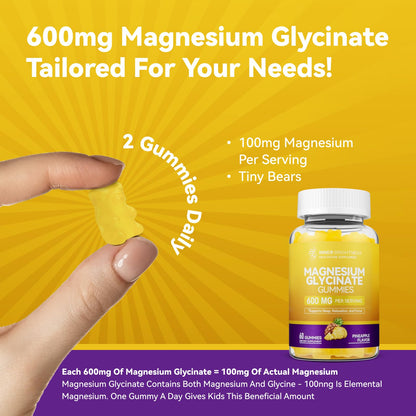 Magnesium Glycinate Gummies 600mg, Non-GMO, Gluten-Free, Magnesium Gummies for Adults & Kids, Sleep, Relaxation & Focus - PrimeBioHealth - canada supplements