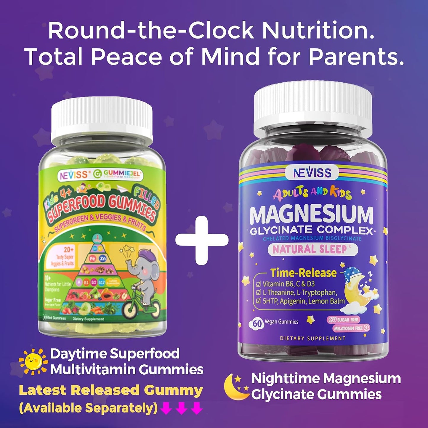 Magnesium Glycinate Gummies for Adults & Kids 4+, Sugar Free Magnesium Bisglycinate Supplement 400/200mg with B6D3, L-Theanine for Sleep & Relaxation, Brain, Muscle, Melatonin Free Gummies,2Pack - PrimeBioHealth - canada supplements