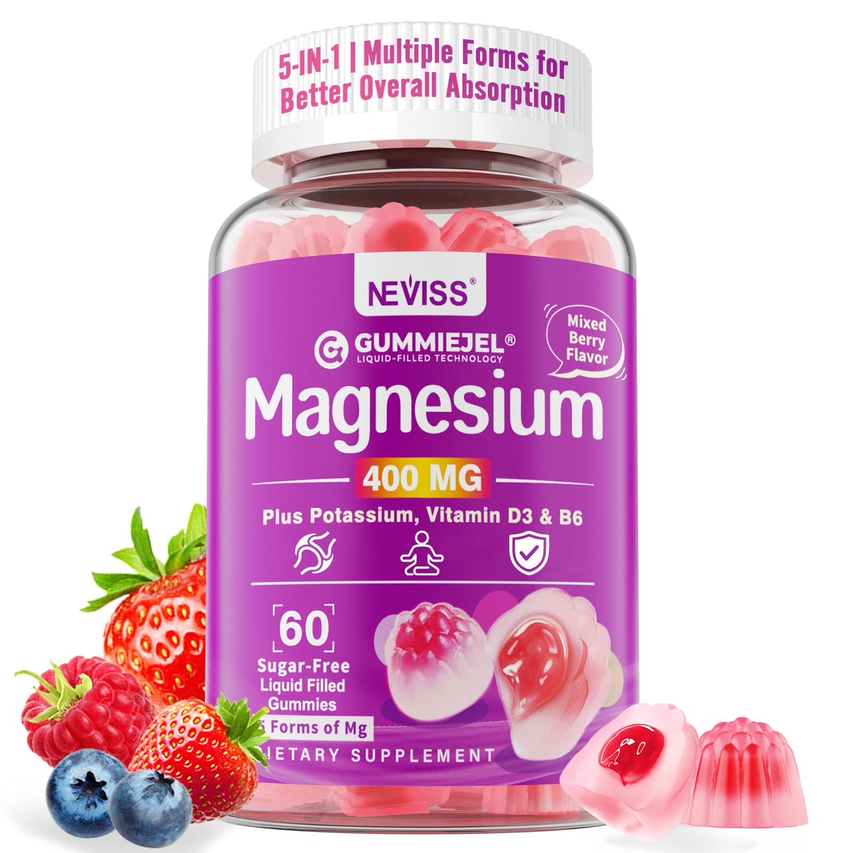 Magnesium Gummies 400mg | 5-in-1 Magnesium Complex for Women & Men: Mag Glycinate, Citrate, Malate, Chloride & Taurate | w/Ashwagandha, D3 & Zinc for Relaxtion, - PrimeBioHealth - canada supplements