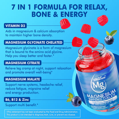 Magnesium Gummies - Triple Magnesium Complex, Magnesium Glycinate Gummies | Magnesium Glycinate, Malate, Citrate w/ D3 B6 B12, for Calm - PrimeBioHealth - canada supplements