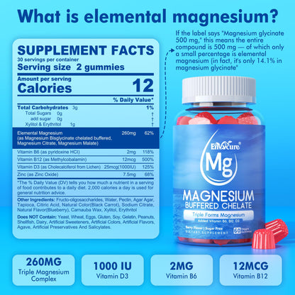 Magnesium Gummies - Triple Magnesium Complex, Magnesium Glycinate Gummies | Magnesium Glycinate, Malate, Citrate w/ D3 B6 B12, for Calm - PrimeBioHealth - canada supplements