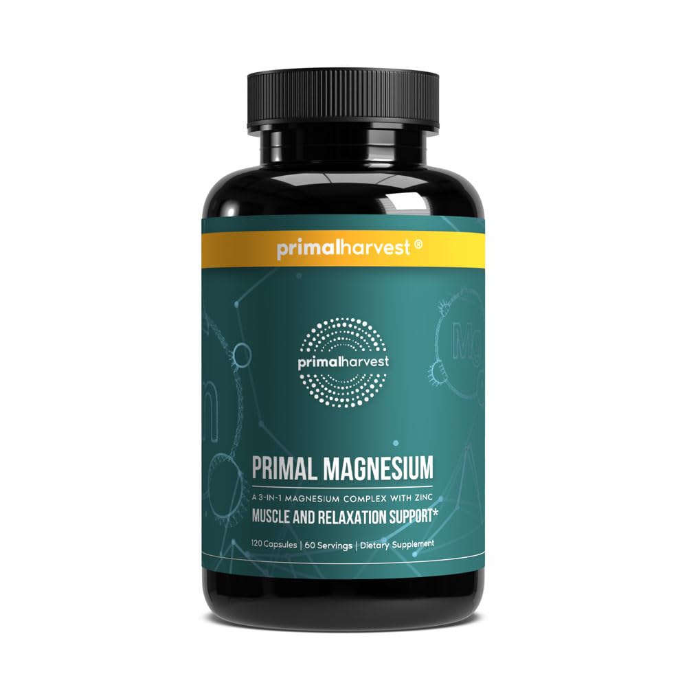Magnesium Supplement Complex 310mg by Primal Harvest with Magnesium Glycinate, Citrate, Malate, and Zinc 120 Capsules - PrimeBioHealth - canada supplements