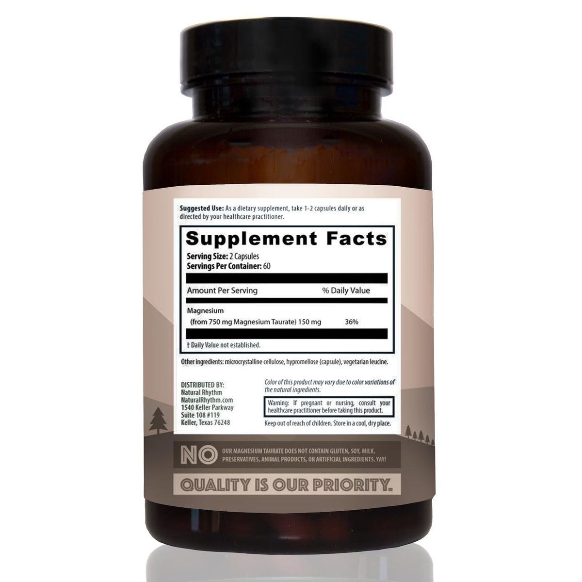 Magnesium Taurate 750mg (150mg Elemental Magnesium) – 120 Vegetarian Capsules – High-Absorption Magnesium Taurate Supplement for Heart, Muscle, and Nerve Support - PrimeBioHealth - canada supplements