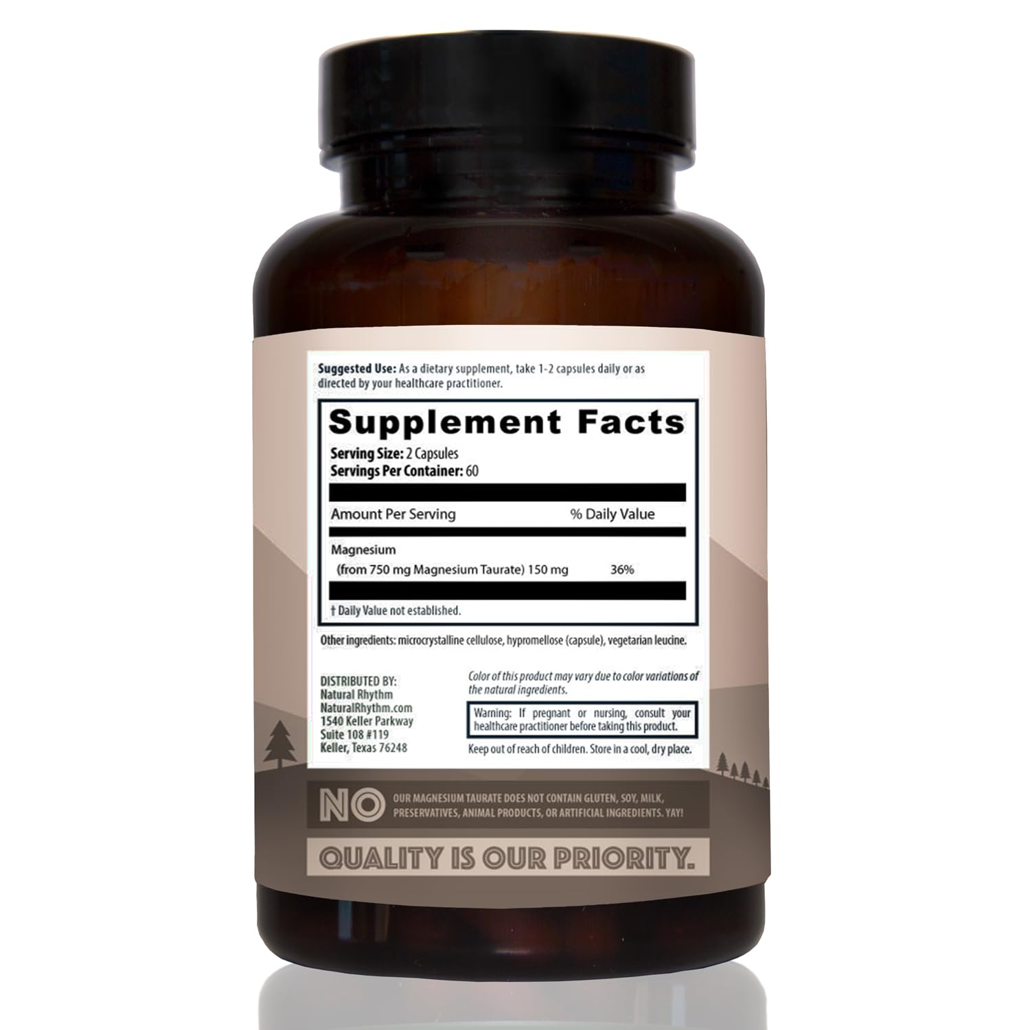 Magnesium Taurate 750mg (150mg Elemental Magnesium) – 120 Vegetarian Capsules – High-Absorption Magnesium Taurate Supplement for Heart, Muscle, and Nerve Support - PrimeBioHealth - canada supplements