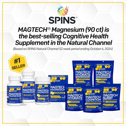 MagTech Magnesium Supplement - 3 Forms of Magnesium: Magtein L-Threonate, Glycinate & Taurate - 200mg Chelated Magnesium Complex - PrimeBioHealth - canada supplements