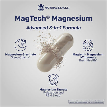 MagTech Magnesium Supplement - 3 Forms of Magnesium: Magtein L-Threonate, Glycinate & Taurate - 200mg Chelated Magnesium Complex - PrimeBioHealth - canada supplements