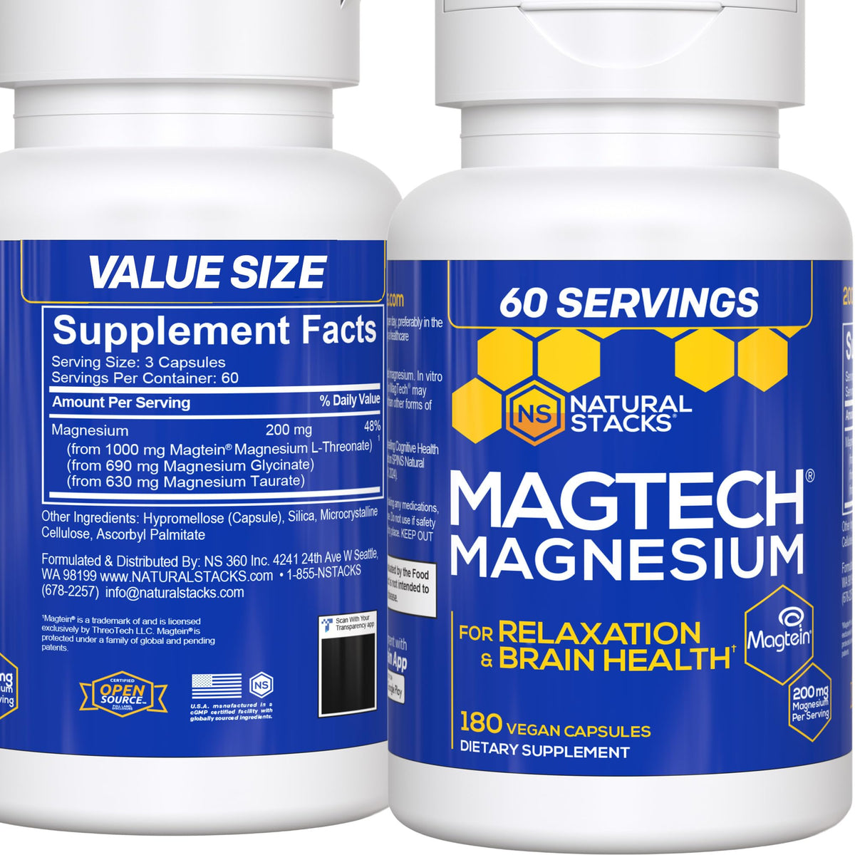 MagTech Magnesium Supplement - 3 Forms of Magnesium: Magtein L-Threonate, Glycinate & Taurate - 200mg Chelated Magnesium Complex - PrimeBioHealth - canada supplements