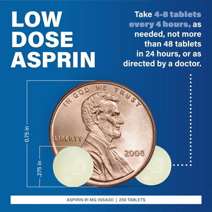 MAJOR Aspirin Low Dose 81 Mg - Pain Reliever (NSAID) - Enteric Coated - 250 Tablets - PrimeBioHealth - canada supplements