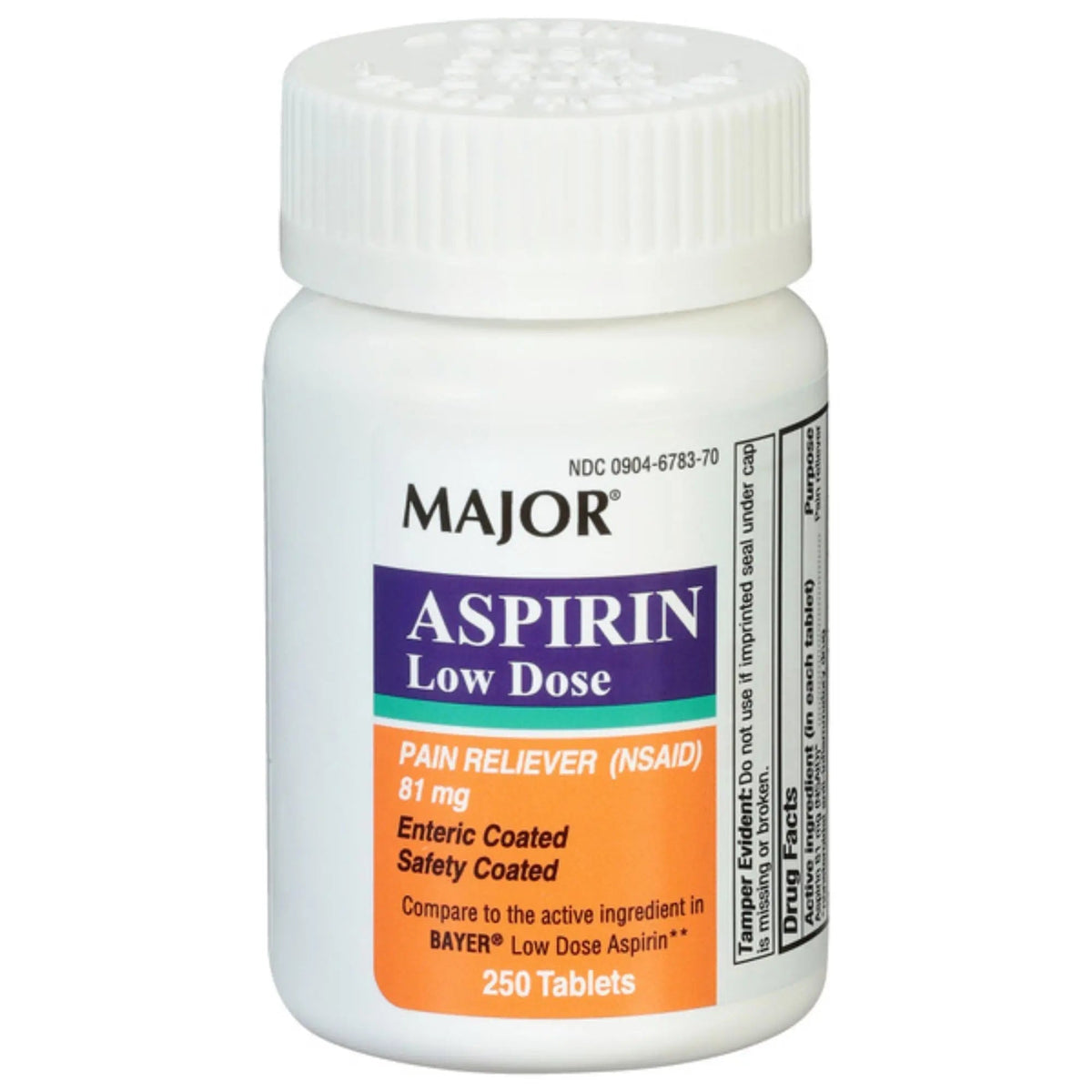 MAJOR Aspirin Low Dose 81 Mg - Pain Reliever (NSAID) - Enteric Coated - 250 Tablets - PrimeBioHealth - canada supplements