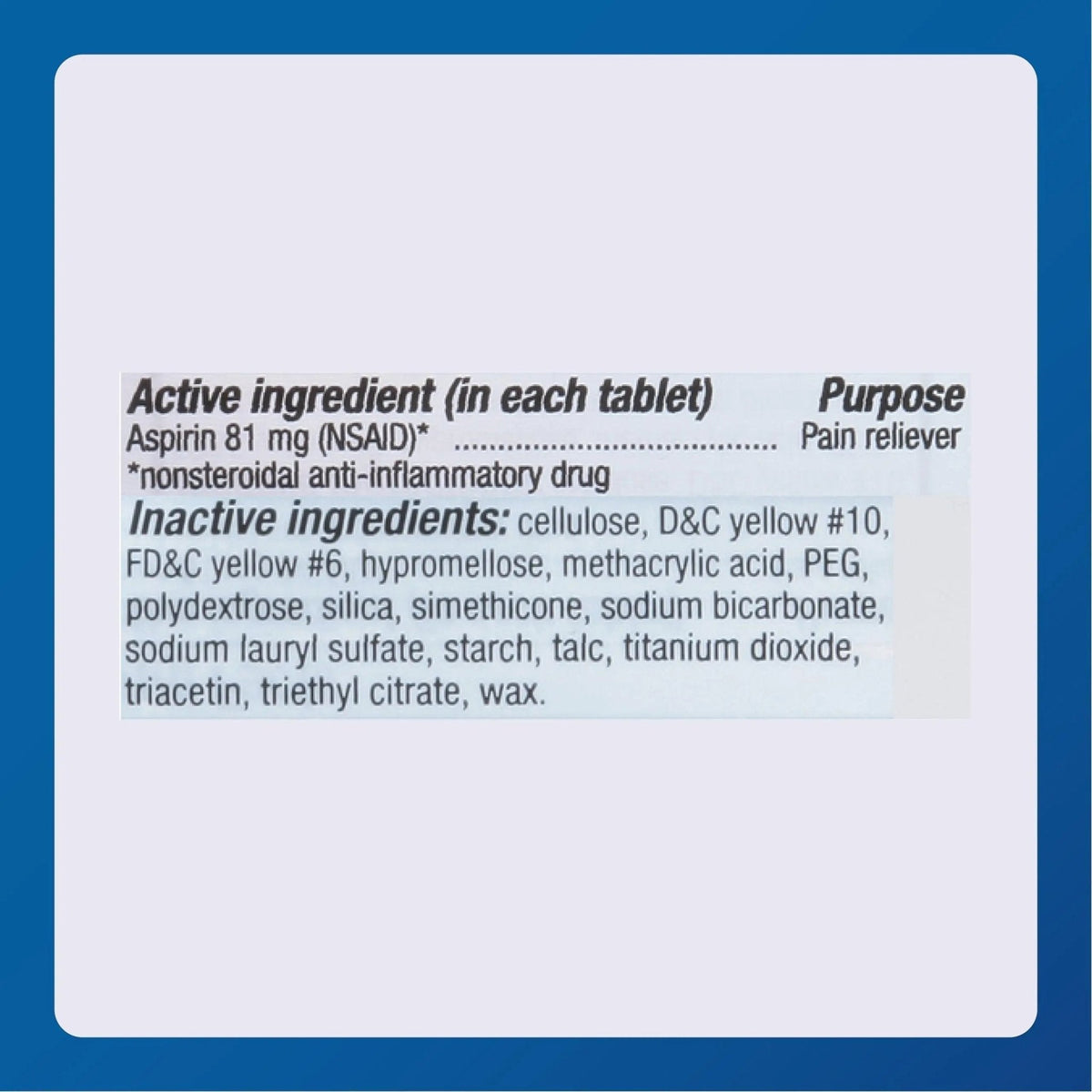 MAJOR Aspirin Low Dose 81 Mg - Pain Reliever (NSAID) - Enteric Coated - 250 Tablets - PrimeBioHealth - canada supplements