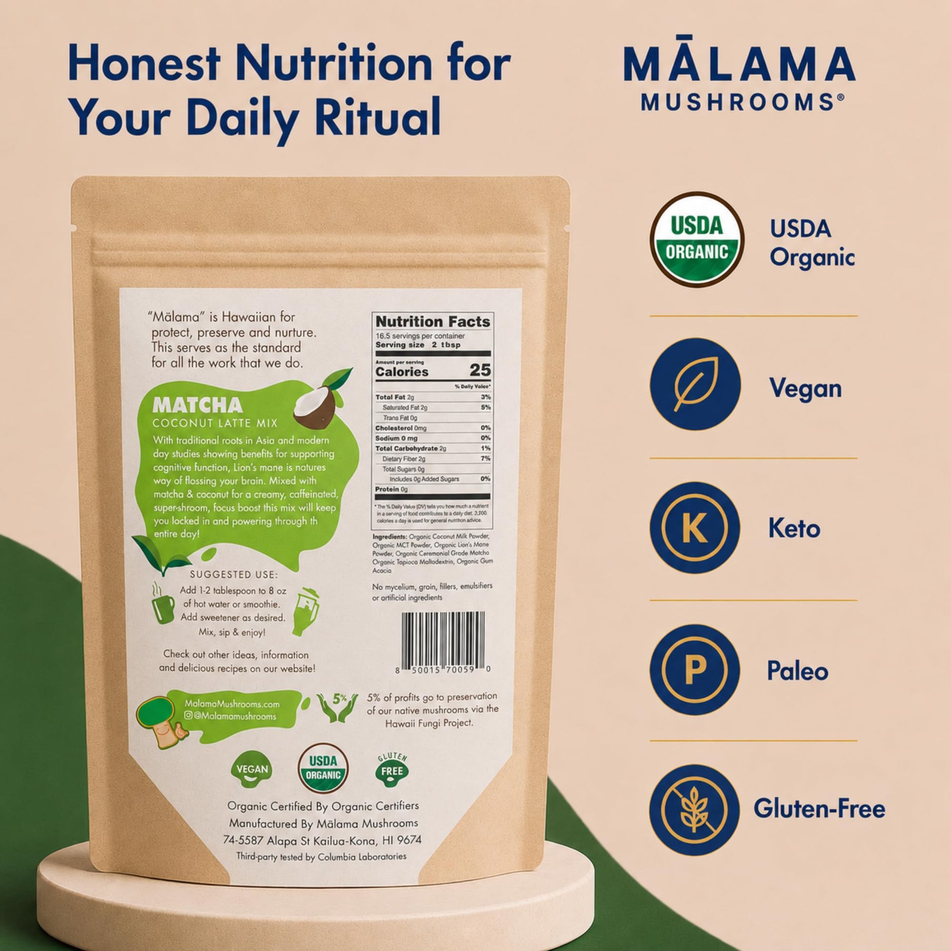 Malama Ceremonial Grade Matcha Powder - Premium Japanese Matcha Green Tea Powder with Organic Lion’s Mane Extract - Organic, Gluten-Free, Vegan, & Unsweetened (2.1 oz) for Energy & Focus - PrimeBioHealth - canada supplements