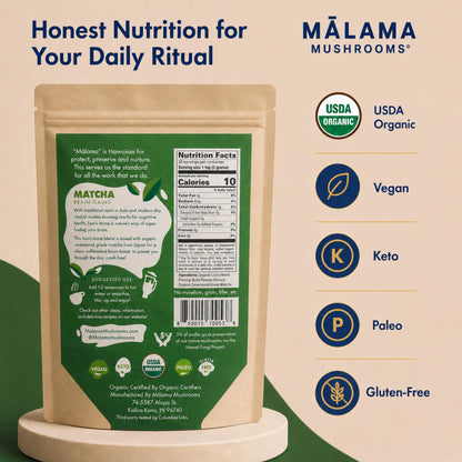 Malama Ceremonial Grade Matcha Powder - Premium Japanese Matcha Green Tea Powder with Organic Lion’s Mane Extract - Organic, Gluten-Free, Vegan, & Unsweetened (2.1 oz) for Energy & Focus - PrimeBioHealth - canada supplements
