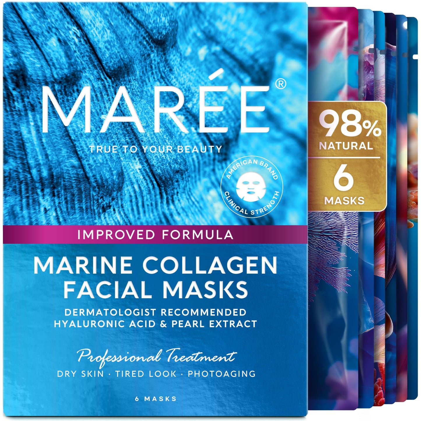 MAREE Collagen Facial Mask with Hyaluronic Acid — Sheet Face Mask Skincare — Centella Asiatica, Green & Red Algae Extract - PrimeBioHealth - canada supplements