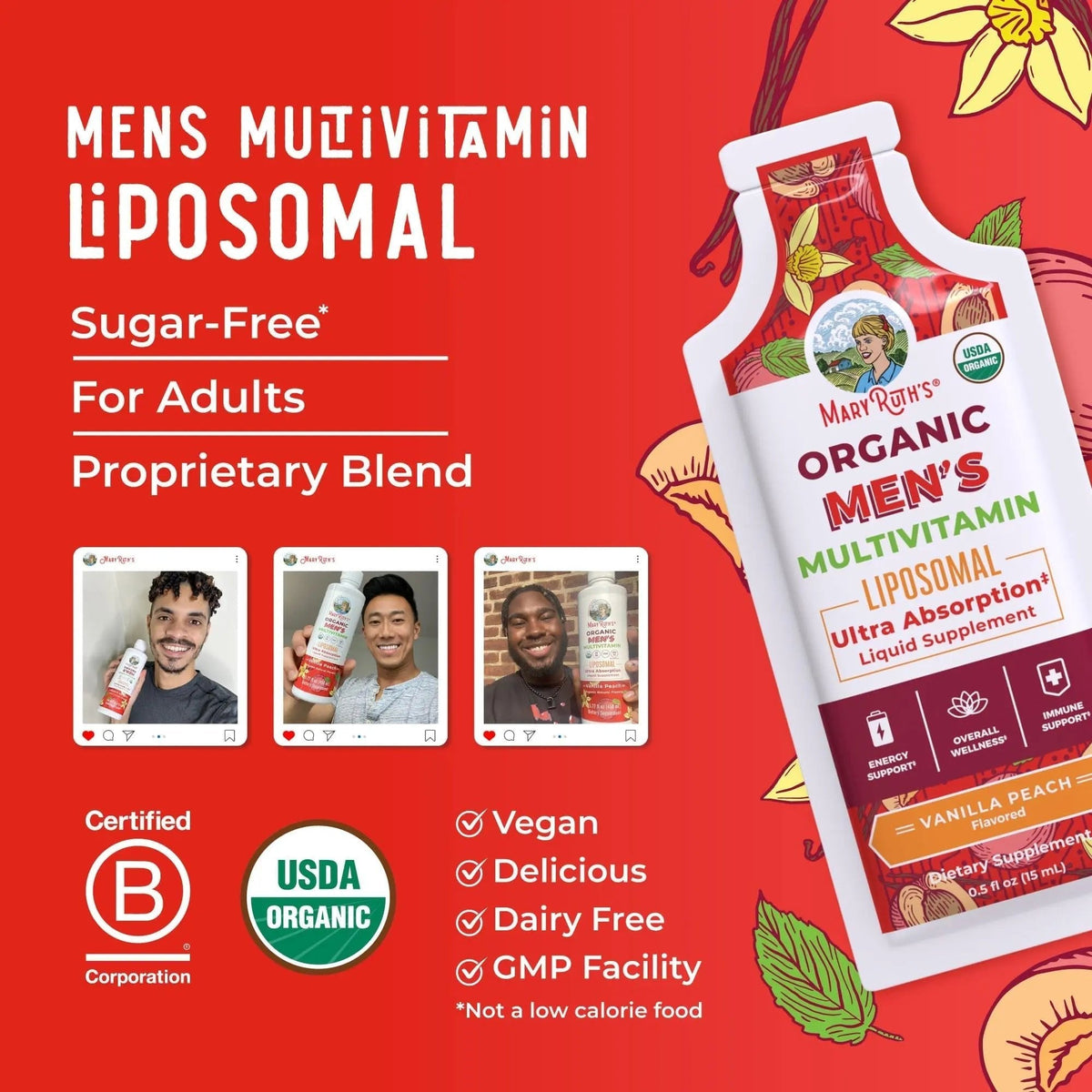 MaryRuth Organics Multivitamin for Men | USDA Organic | Sugar Free Mens Multivitamin Liposomal | Liquid Vitamins for Men | - PrimeBioHealth - canada supplements
