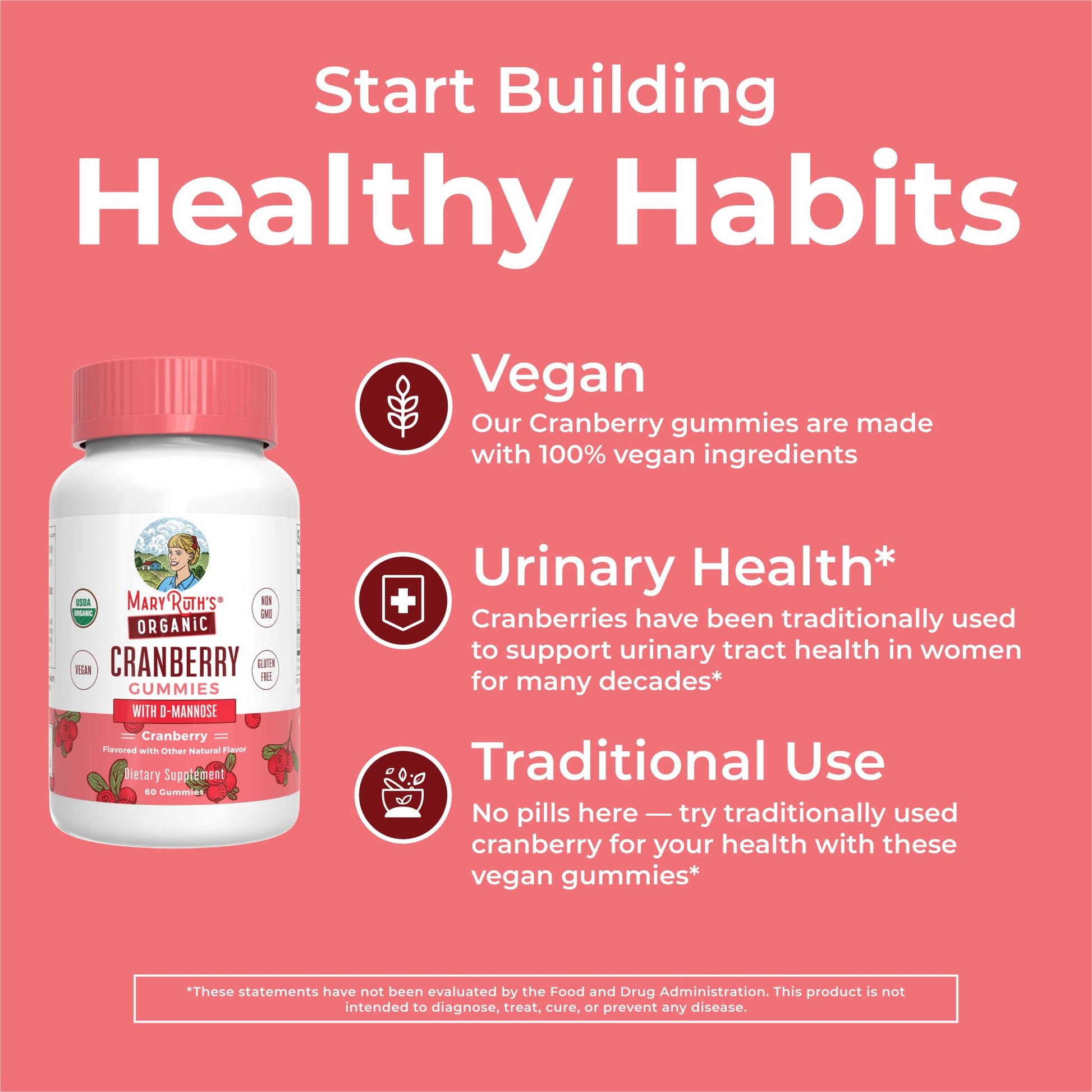 MaryRuth Organics Organic Cranberry Gummies - 500mg Supplement | Urinary Tract Health for Women | with D Mannose | Traditional Use - PrimeBioHealth - canada supplements