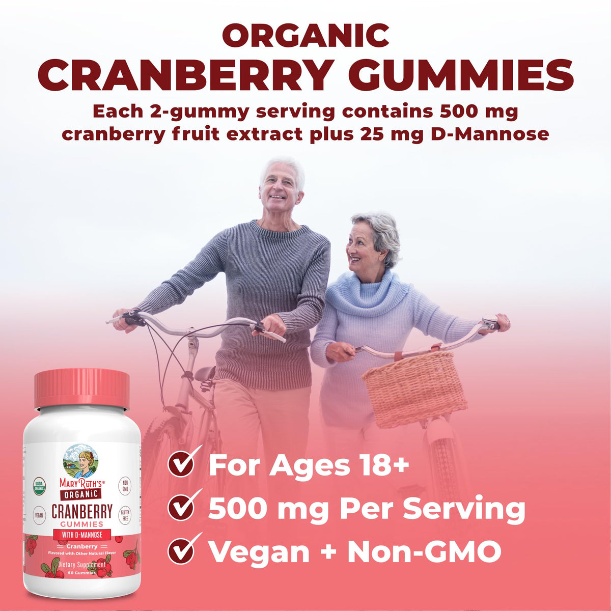 MaryRuth Organics Organic Cranberry Gummies - 500mg Supplement | Urinary Tract Health for Women | with D Mannose | Traditional Use - PrimeBioHealth - canada supplements