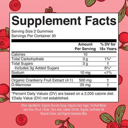 MaryRuth Organics Organic Cranberry Gummies - 500mg Supplement | Urinary Tract Health for Women | with D Mannose | Traditional Use - PrimeBioHealth - canada supplements