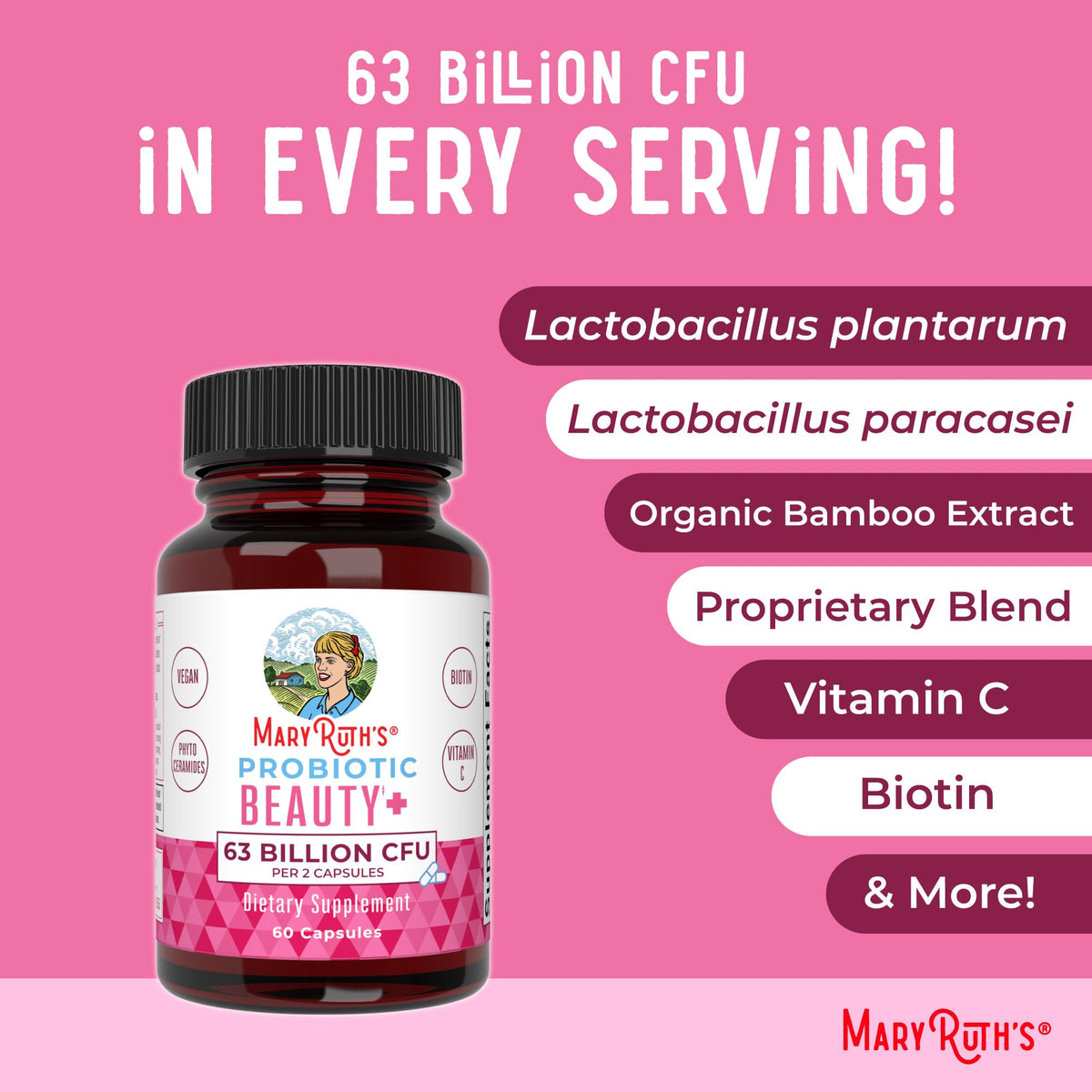 MaryRuth Organics Probiotic Beauty Capsules | Vegan Collagen Support | Anti Aging | Gut Health | Hair Skin and Nails Vitamins | Skin Care - PrimeBioHealth - canada supplements