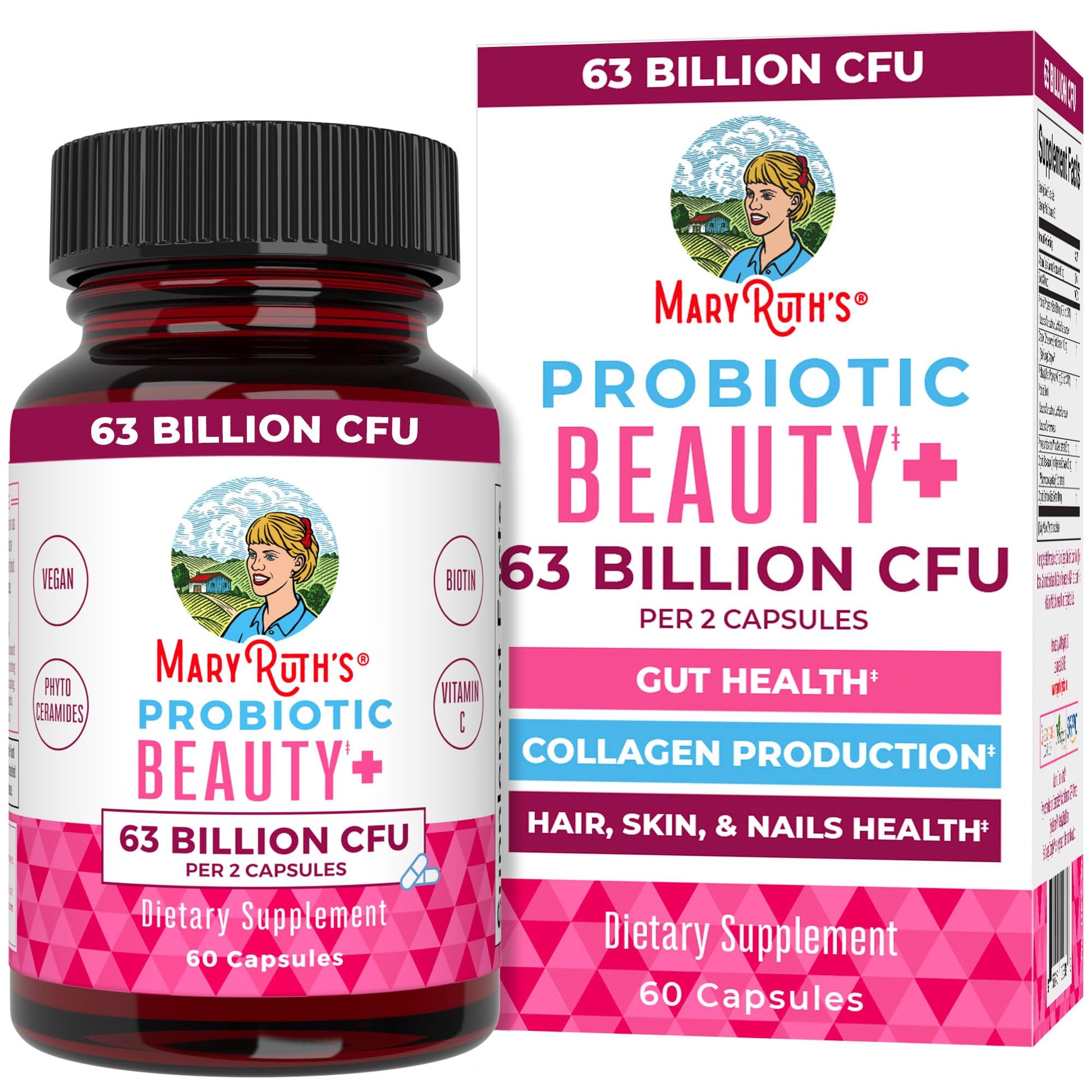 MaryRuth Organics Probiotic Beauty Capsules | Vegan Collagen Support | Anti Aging | Gut Health | Hair Skin and Nails Vitamins | Skin Care - PrimeBioHealth - canada supplements