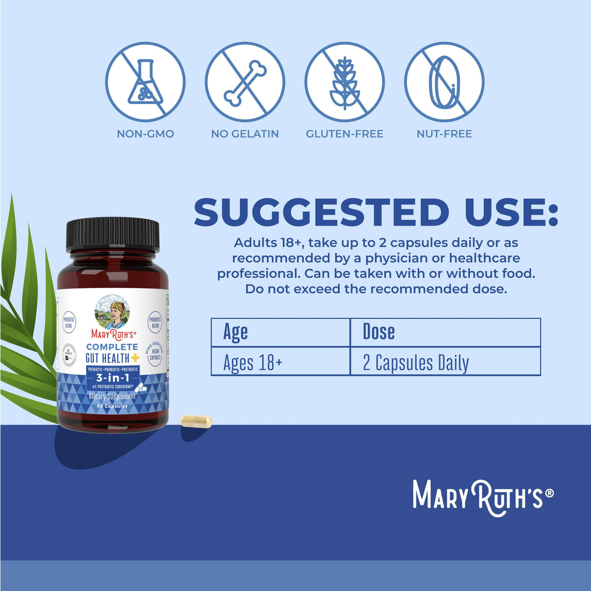 MARYRUTH'S Complete Gut Health+ Capsules | 5 Probiotic Blend | Butyrate | Corebiome® | Vegan Gut Support | Support Gastrointestinal Health & Microbiome - PrimeBioHealth - canada supplements