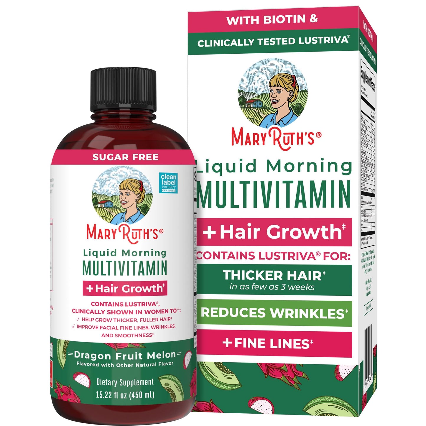 MARYRUTH'S Liquid Multivitamin + Hair Growth | Biotin 10000mcg | Lustriva Hair Growth Supplement | Clinically Tested in Women for Thicker Hair - PrimeBioHealth - canada supplements