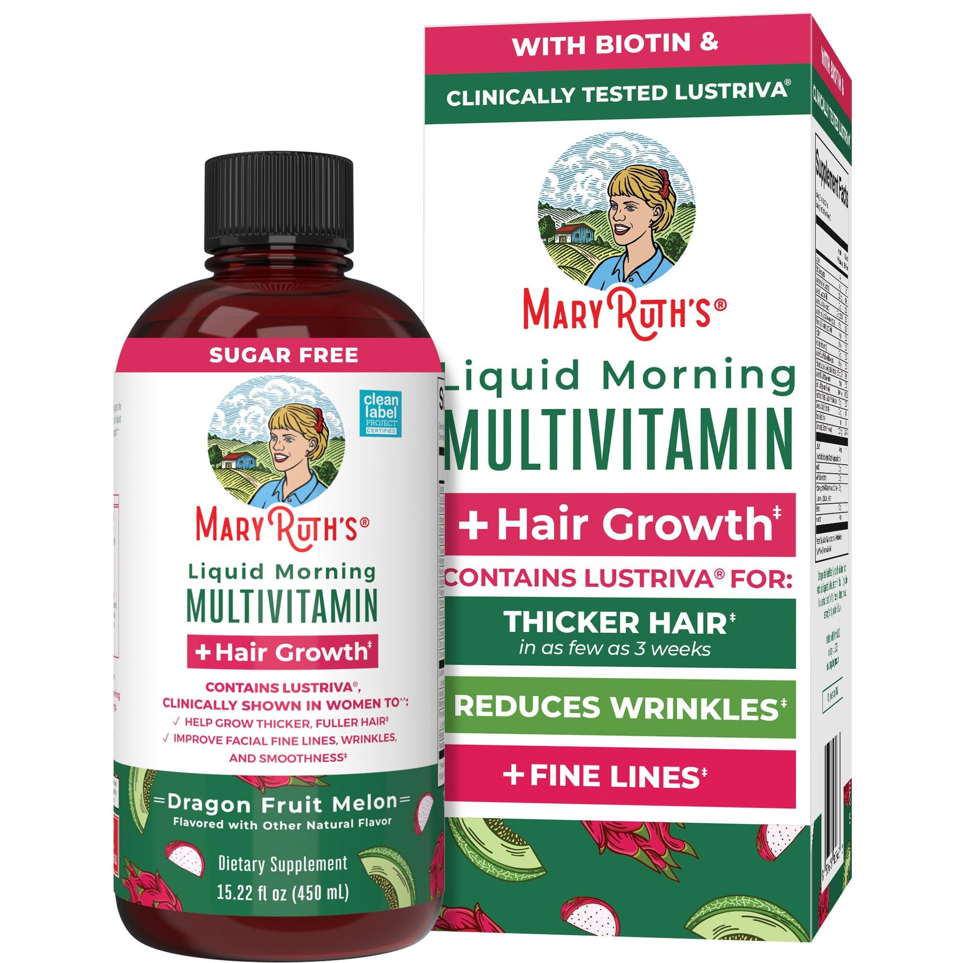 MARYRUTH'S Liquid Multivitamin + Hair Growth | Biotin 10000mcg | Lustriva Hair Growth Supplement | Clinically Tested in Women for Thicker Hair - PrimeBioHealth - canada supplements