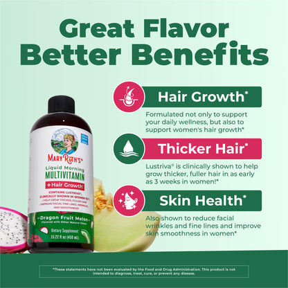 MARYRUTH'S Liquid Multivitamin + Hair Growth | Biotin 10000mcg | Lustriva Hair Growth Supplement | Clinically Tested in Women for Thicker Hair - PrimeBioHealth - canada supplements
