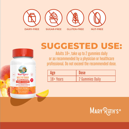 MaryRuth's Multivitamin + Hair Growth Gummies | with Lustriva® | Biotin 10000mcg | B Vitamins | Formulated for Thicker Hair, Wrinkles, Fine Lines, Skin Care | Ages 18+ | 30 Servings - PrimeBioHealth - canada supplements